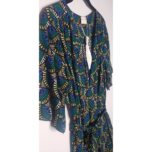 Silk & Salt Journey Maxi Wrap Dress African Peacock Print Green Blue NEW Medium - Picture 7 of 12